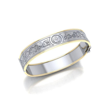 Small Silver and Gold Plate Border Celtic Bangle with open lock MBA211 - Jewelry